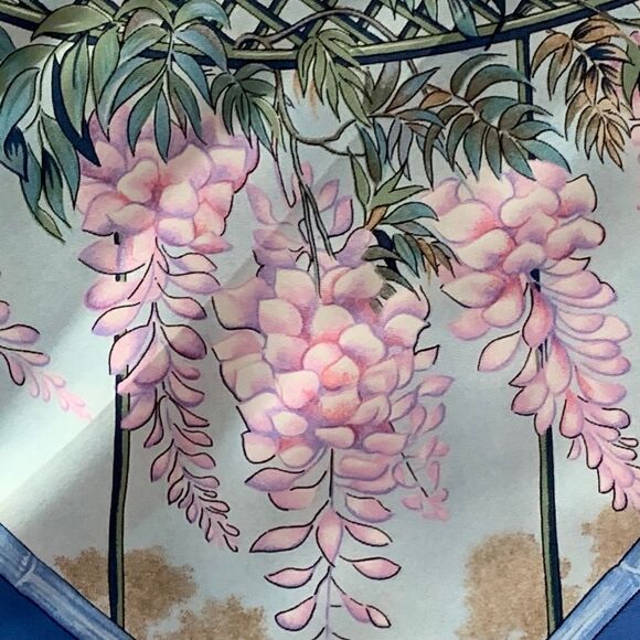 Herme's Claude Monet Giverny Garden Blue Pink Silk Scarf 35" square 1989 NIB - Picture 8 of 16